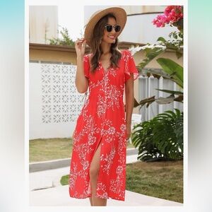 Red Floral Midi Dress